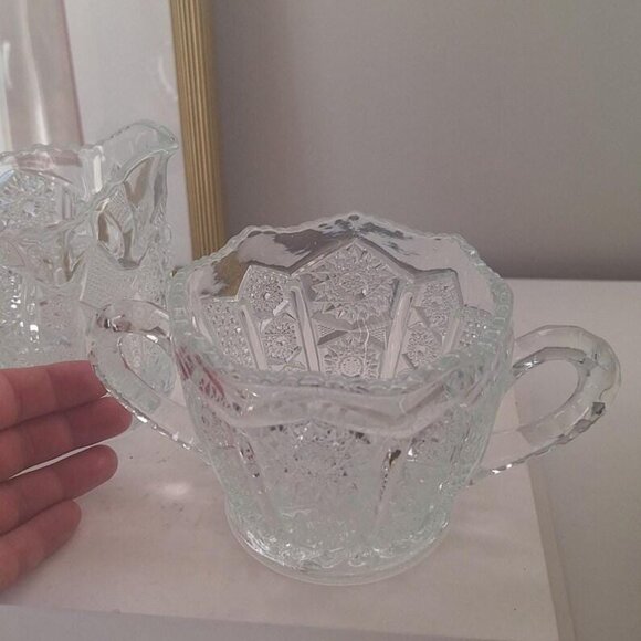 Vintage Glass Sugar Bowl and Creamer Set: Imperial Style crystal look - Picture 4 of 5